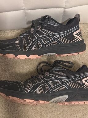 ASICS Black Trail Running Shoes with Pink Accents